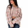 Clothing * | Best Deal Mable Love Like Mine Plaid Crop Shacket Pink