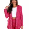 Clothing * | Top 10 Main Strip Tops Rhinestone Cowboy Sequin Jacket Fuchsia