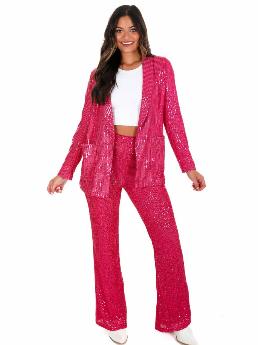 Clothing * | Top 10 Main Strip Tops Rhinestone Cowboy Sequin Jacket Fuchsia