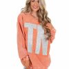 Gameday * | Flash Sale Josie'S Boutique Oversized Silver Glitter Tn Corded Pullover Orange