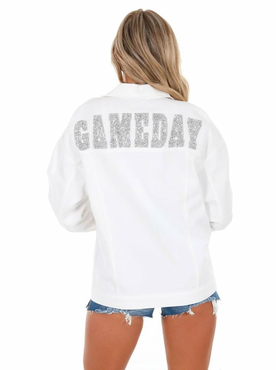 Gameday * | Flash Sale Love Tree Diamond Gameday Denim Jacket White