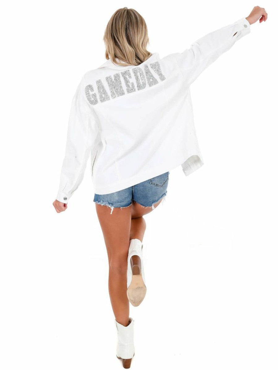 Gameday * | Flash Sale Love Tree Diamond Gameday Denim Jacket White