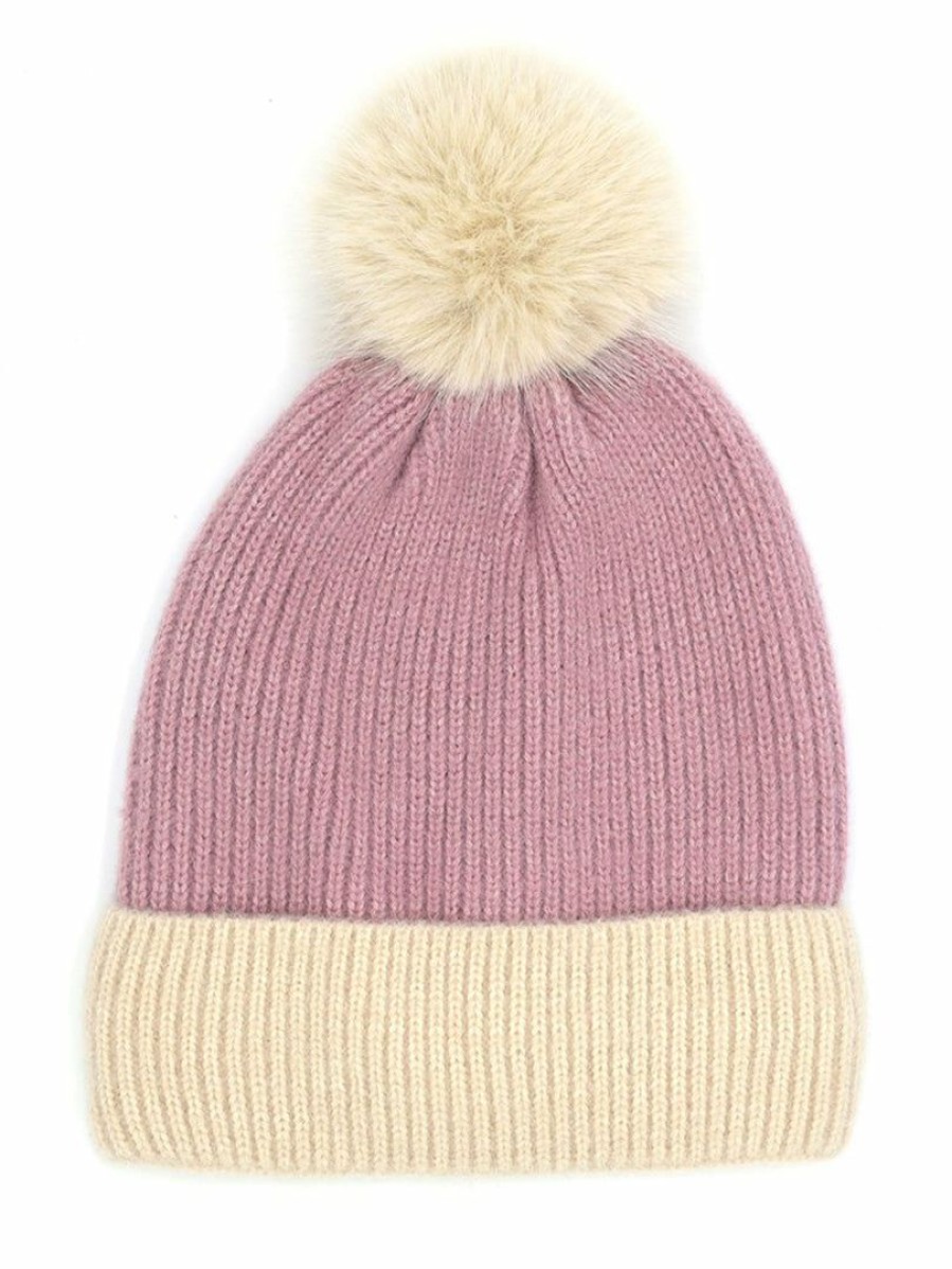 Gameday * | Coupon Fame Accessories Two Tone Knit Pom Pom Beanie