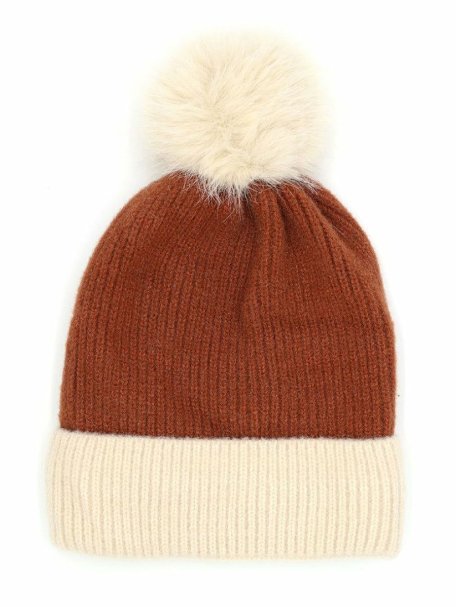 Gameday * | Coupon Fame Accessories Two Tone Knit Pom Pom Beanie