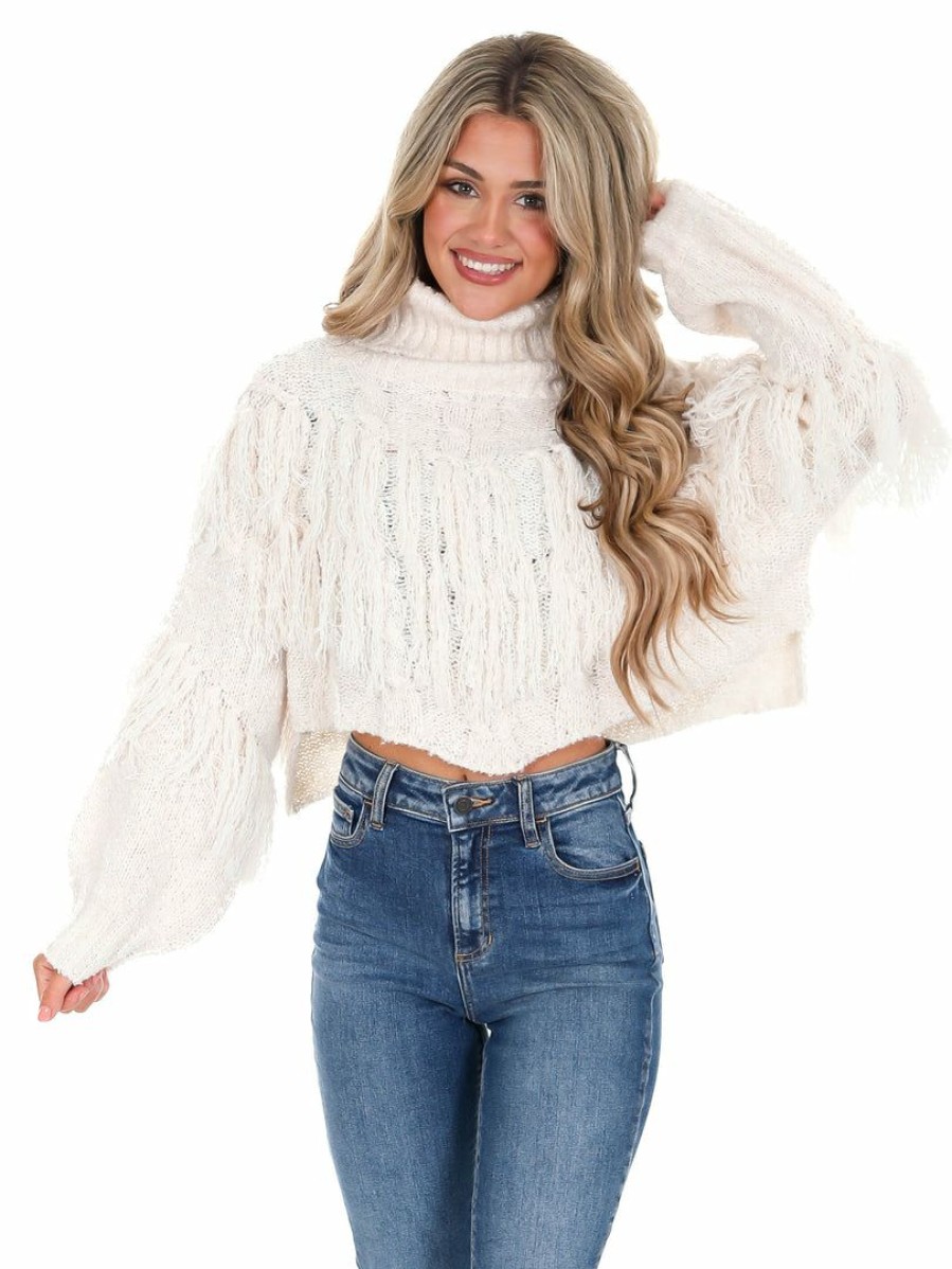 Clothing * | Buy In The Beginning First Class Turtleneck Fringe Sweater