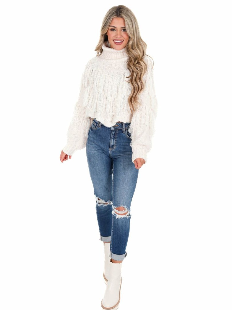 Clothing * | Buy In The Beginning First Class Turtleneck Fringe Sweater