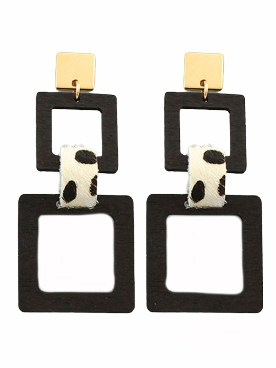 Gameday * | Outlet Jewelry Wood 2 Square & Leather Earrings