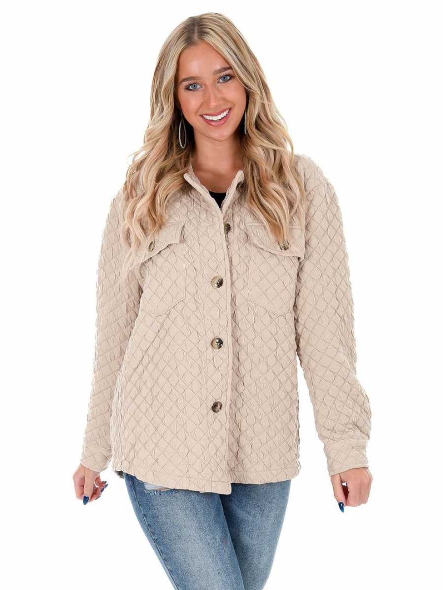 Clothing * | Flash Sale She + Sky Free Yourself Quilted Jacket Light Taupe