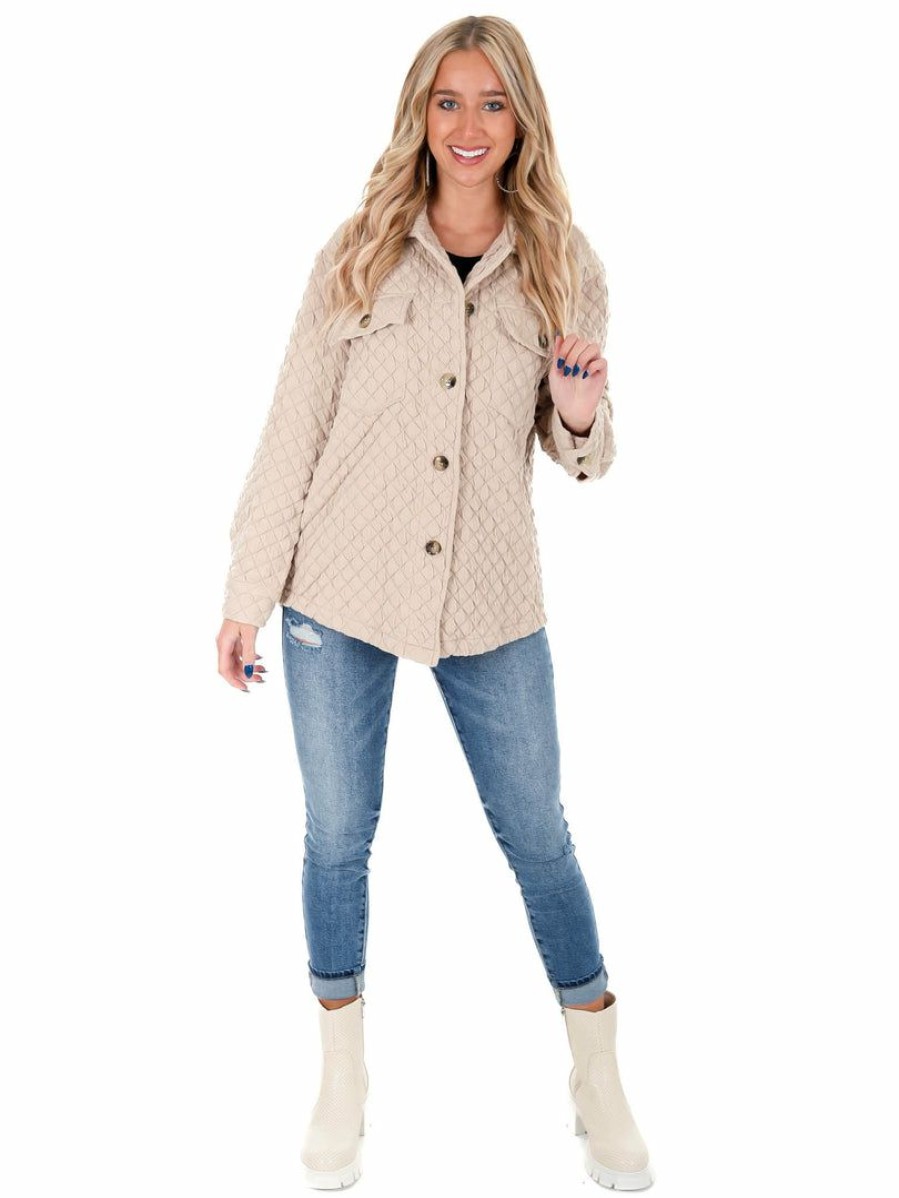 Clothing * | Flash Sale She + Sky Free Yourself Quilted Jacket Light Taupe