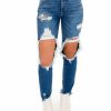 Clothing * | Discount Cello Step Up Medium High Rise Cut Out Skinny Jean Medium Denim