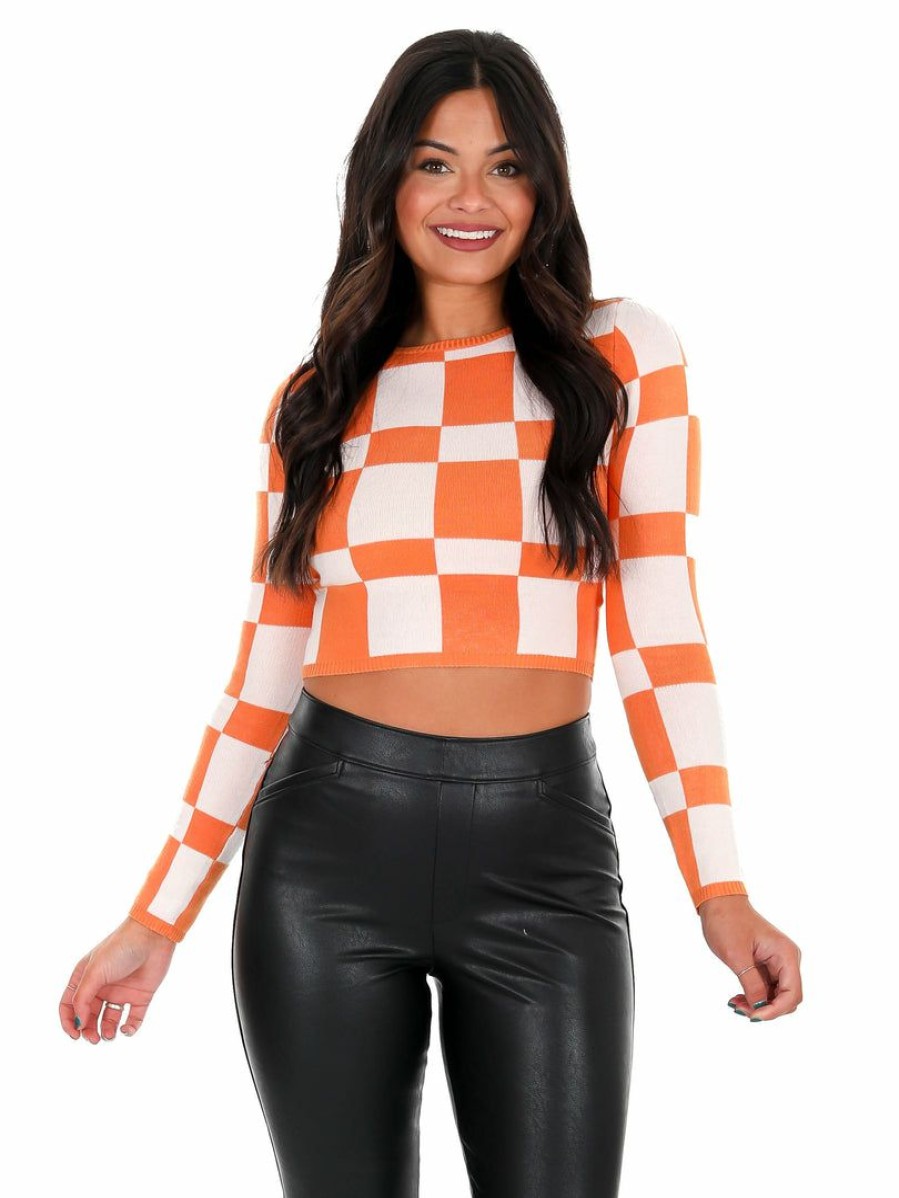 Gameday * | Best Sale Papermoon On The Board Checker Top Orange