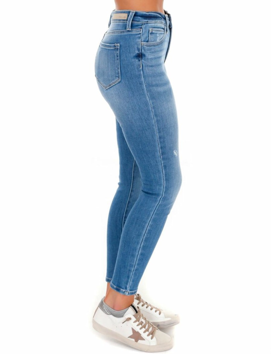 Clothing * | Hot Sale Cello Bottoms Remind Me Mid Rise Ankle Skinny Jeans Medium Denim