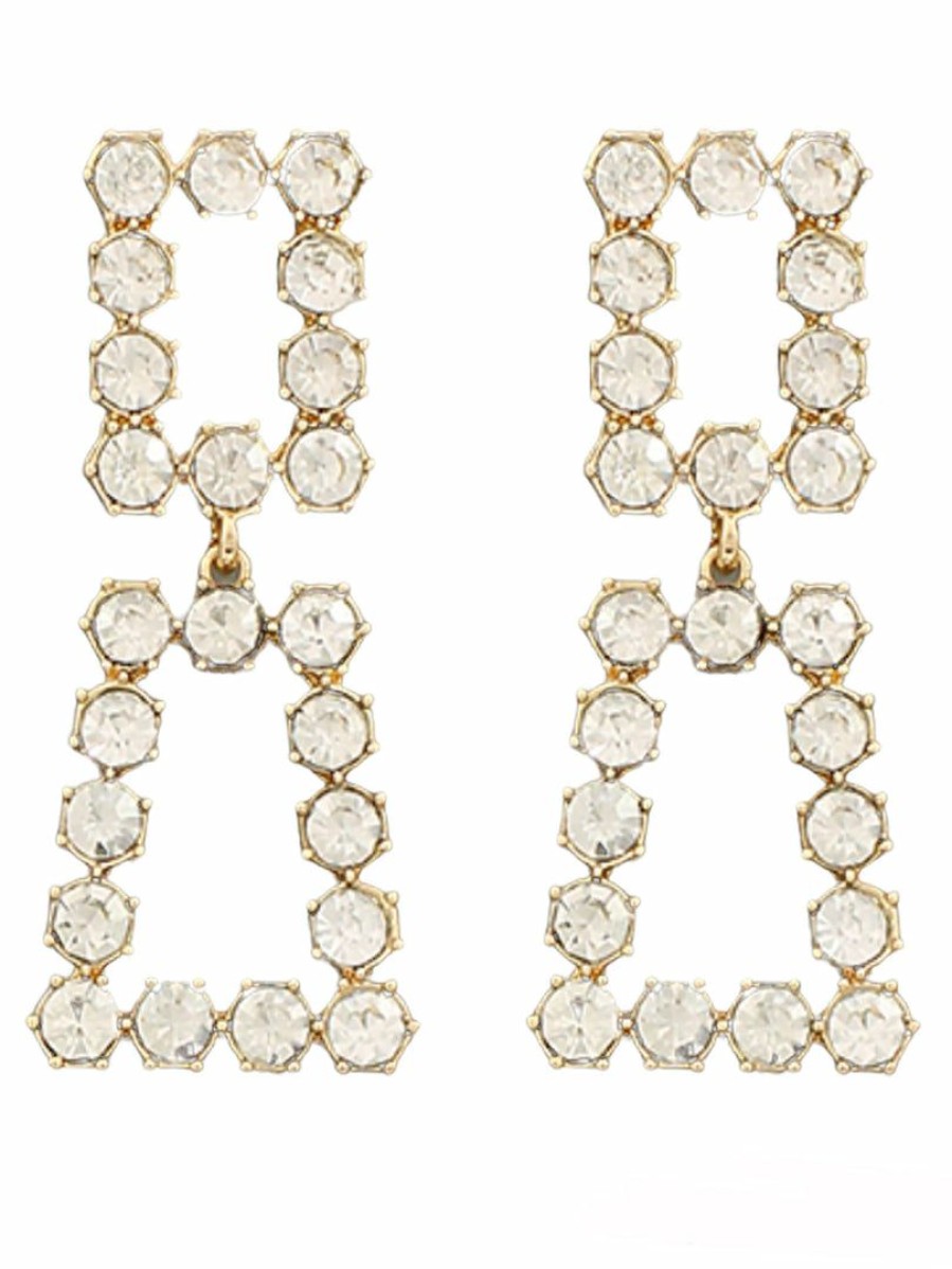 Gameday * | Best Deal Golden Stella 2 Square Crystal Linked Earrings