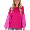 Clothing * | Discount She + Sky Just For Me Magenta Colorblock Sweater Tops Magenta Pink