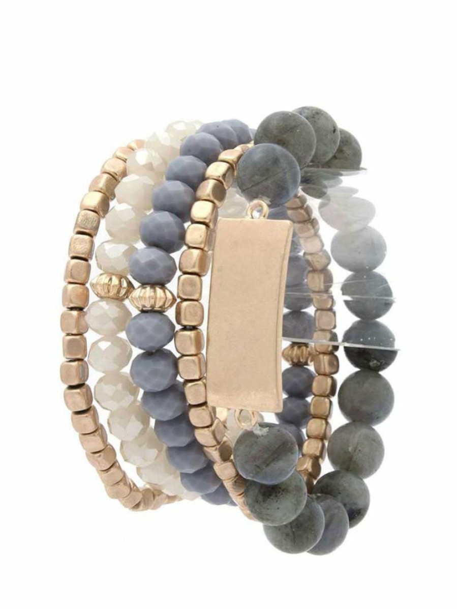 Gameday * | Cheapest Jewelry Multi Natural Stone Stretch Bracelet Set