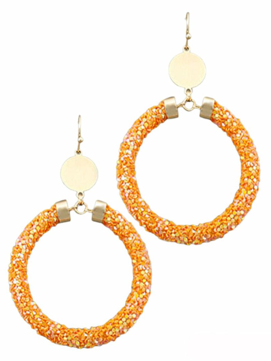 Gameday * | Top 10 Golden Stella Orange Sparkle Tube Dangle Earrings Jewelry