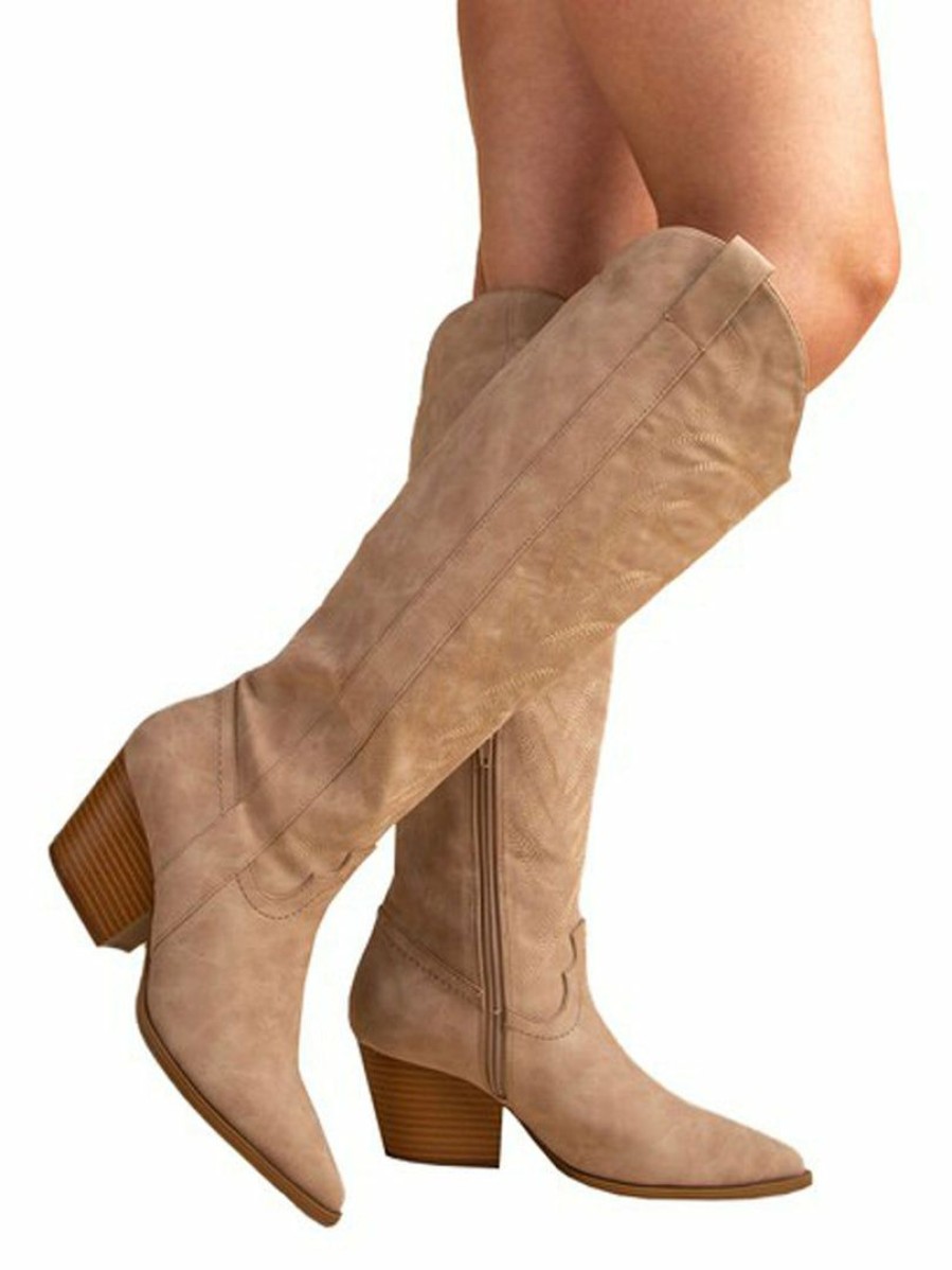 Shoes * | Promo East Lion Corp Vaca Distress Tall Cowboy Boots Taupe