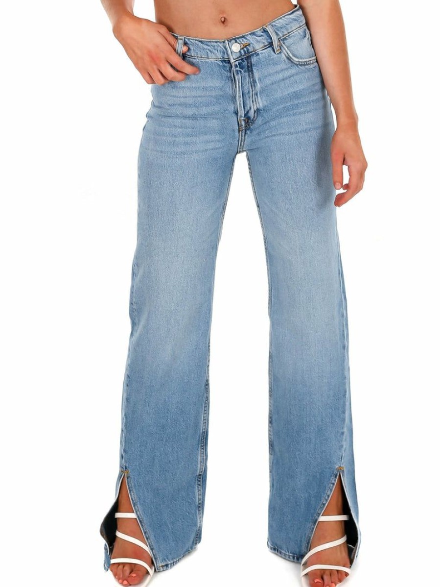 Clothing * | Outlet Free People Long Lines Slit Straight Jeans Bottoms Vintage Light