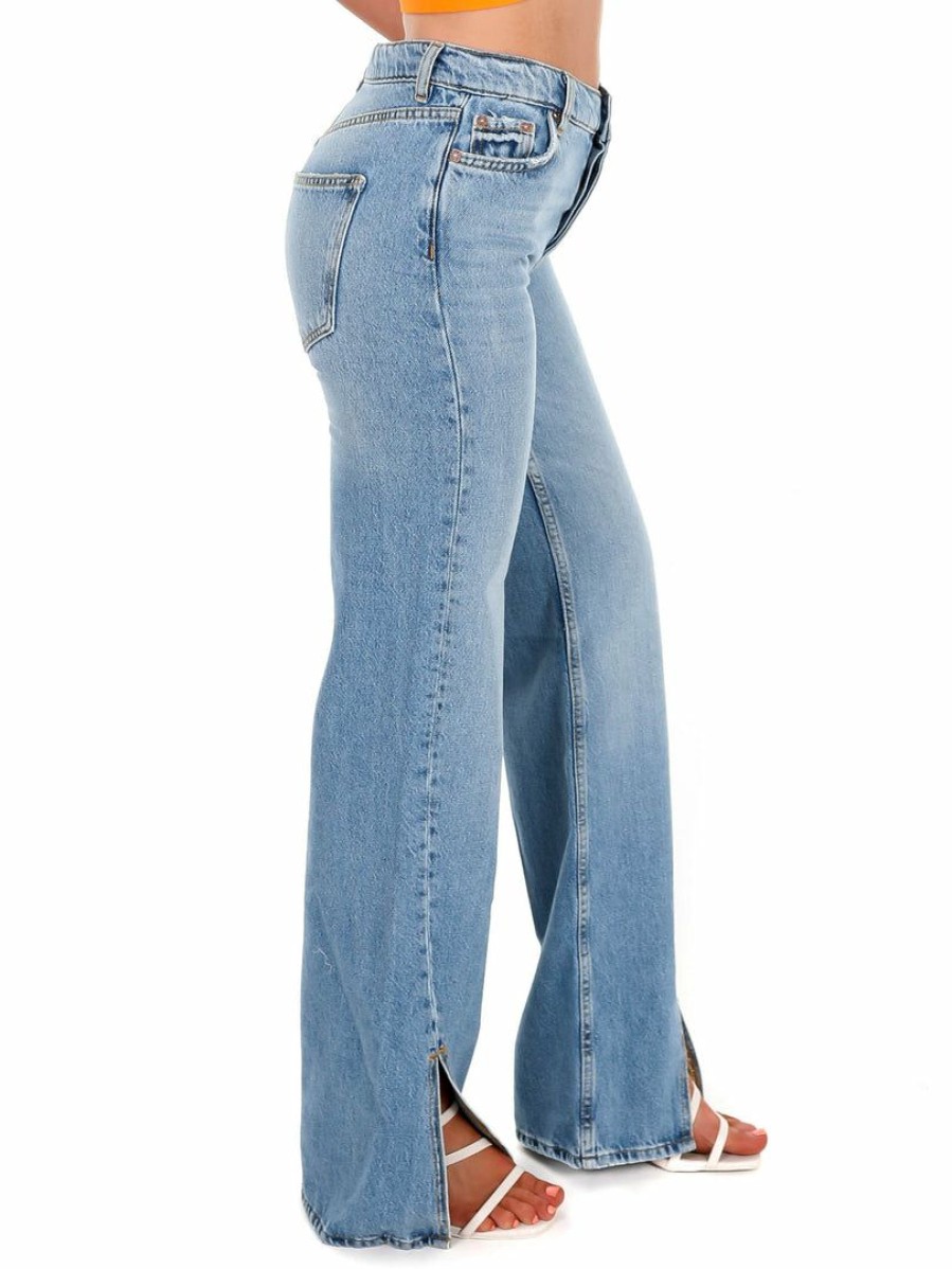 Clothing * | Outlet Free People Long Lines Slit Straight Jeans Bottoms Vintage Light