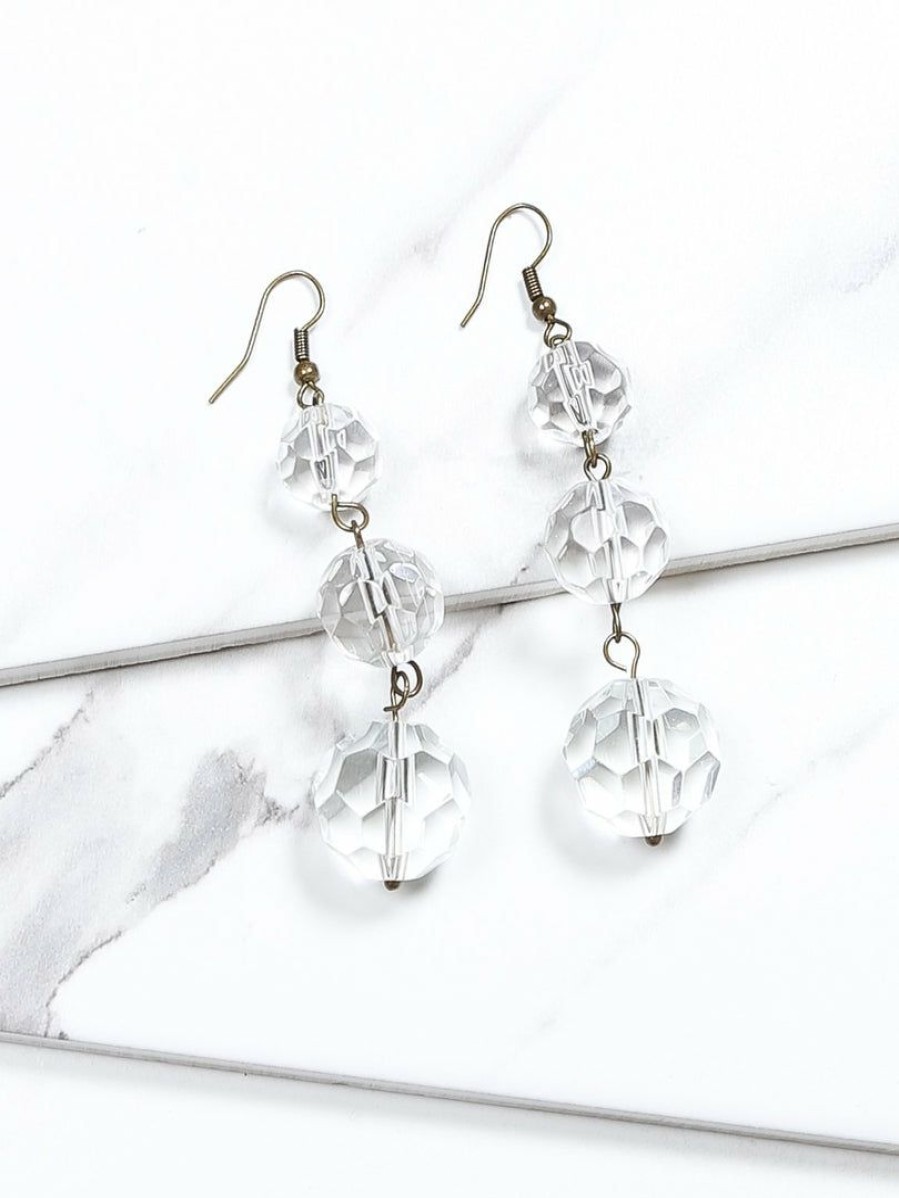 Gameday * | Budget Jewelry Triple Drop Crystal Earrings