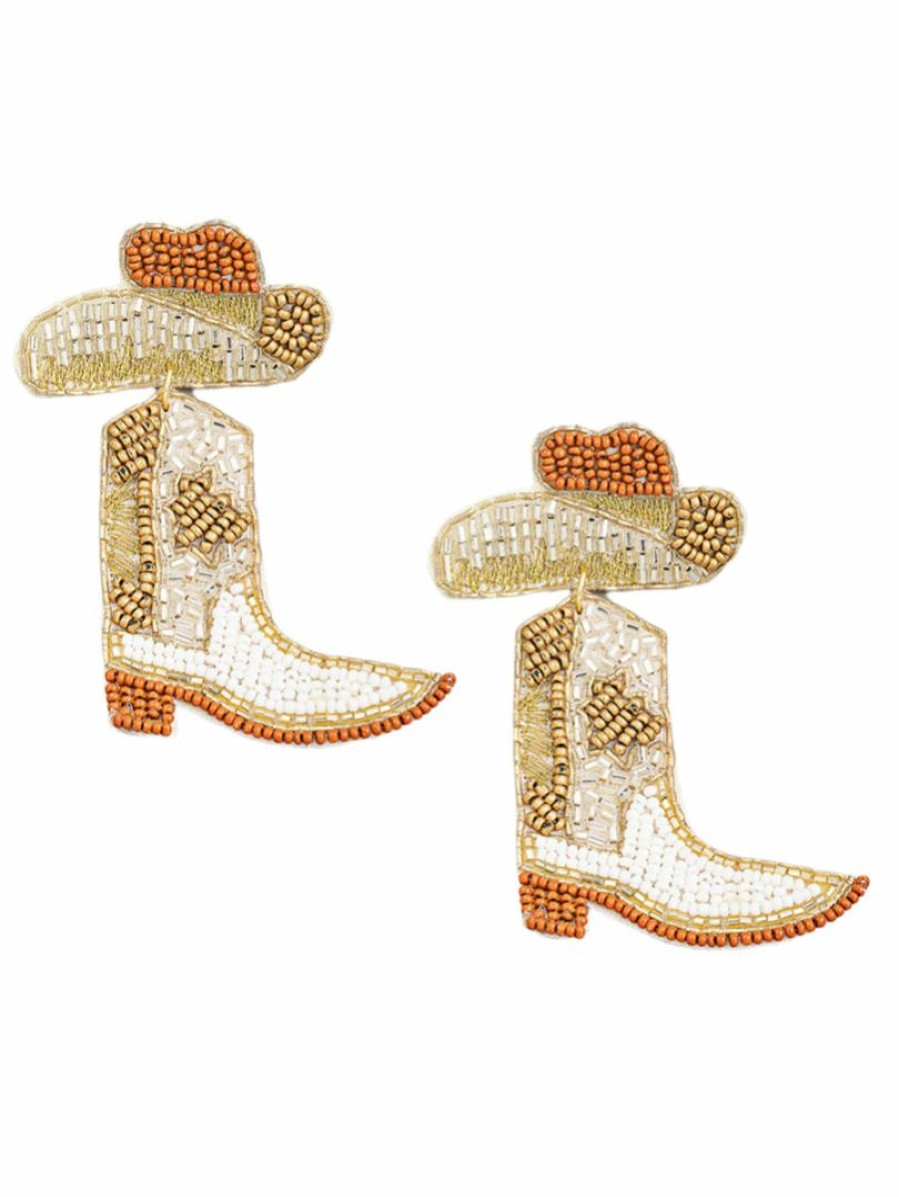 Gameday * | Best Reviews Of Jewelry Beaded Cowboy Hat And Boots Earrings