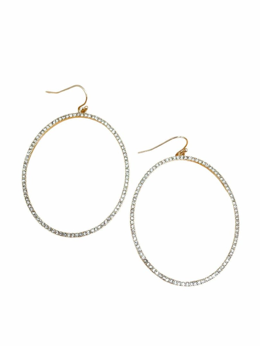 Gameday * | Coupon La Bien Aimee Oval Pave Stone Earrings