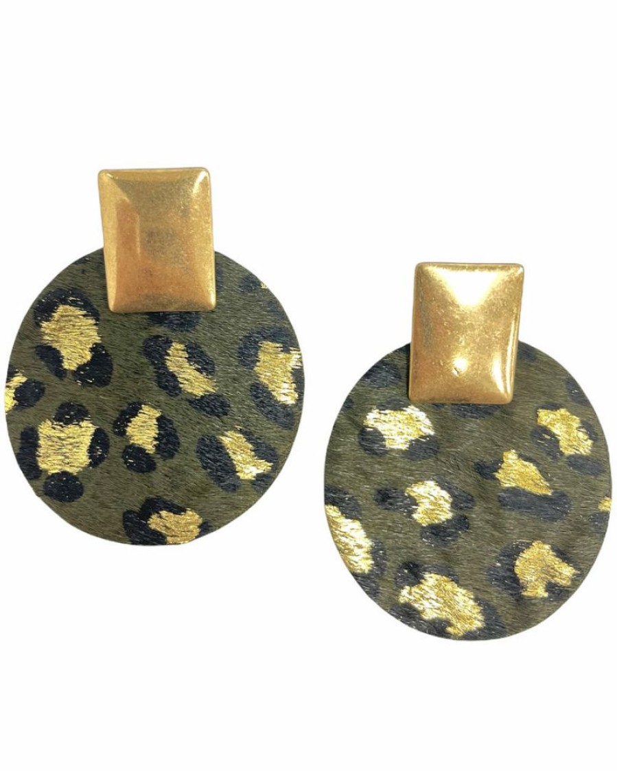 Gameday * | Wholesale Jewelry Seeing Spots Olive Leopard Earrings