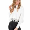 Clothing * | Best Pirce Main Strip Can'T Help Myself Stud Fringe Crop Top Tops Off White