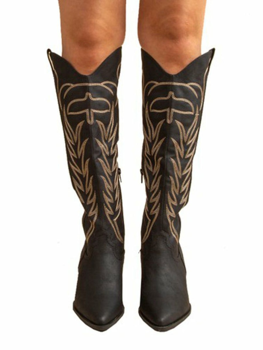 Shoes * | Coupon East Lion Corp Vaca Distress Tall Cowboy Boots Black