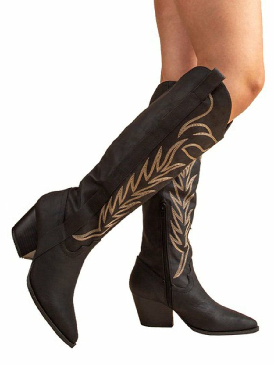 Shoes * | Coupon East Lion Corp Vaca Distress Tall Cowboy Boots Black