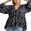 Curvy Girl * | New Apparel-Curvy Girl Curvy Think I Love You Floral Babydoll Top Navy