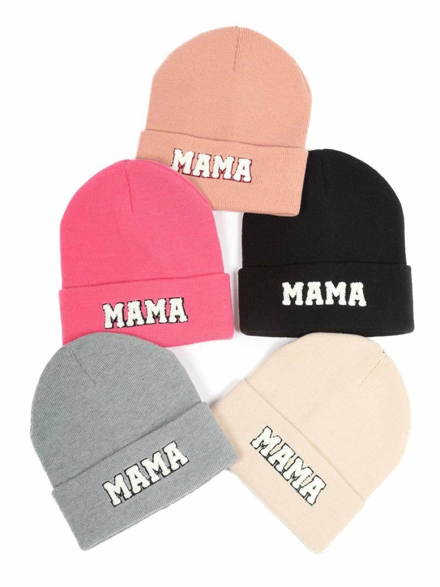 Gameday * | Wholesale David And Young Mama Chenille Patch Knit Beanie Hats