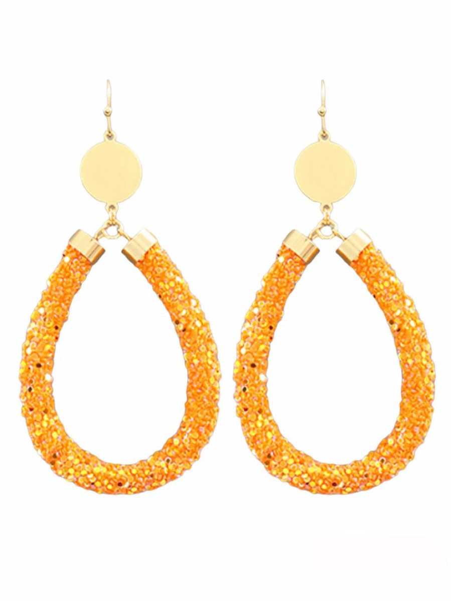 Gameday * | Coupon Golden Stella Orange Teardrop Sparkling Tube Earrings