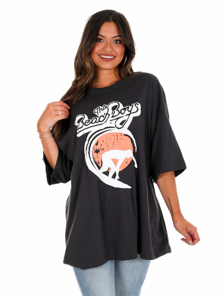 T-Shirts * | Best Pirce Livy Lu The Beach Boys Classic Puff Oversized Tee T-Shirts Black