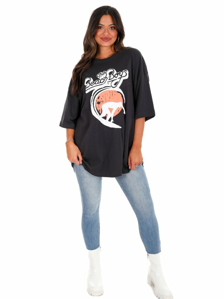 T-Shirts * | Best Pirce Livy Lu The Beach Boys Classic Puff Oversized Tee T-Shirts Black