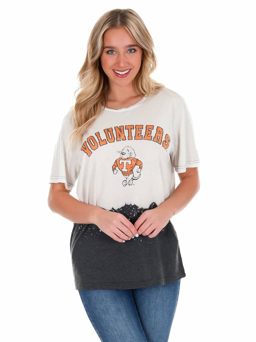 Gameday * | Discount Gameday Couture Tennessee Volunteers Dip Dye Tee White/Grey