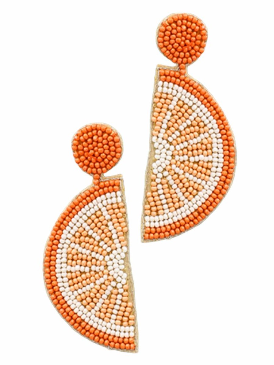 Gameday * | Best Reviews Of Golden Stella Jewelry Orange Fruit Seed Bead Earrings