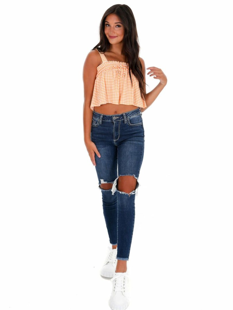 Gameday * | Best Pirce Blue Blush Extra Point Plaid Top Apparel Tangerine