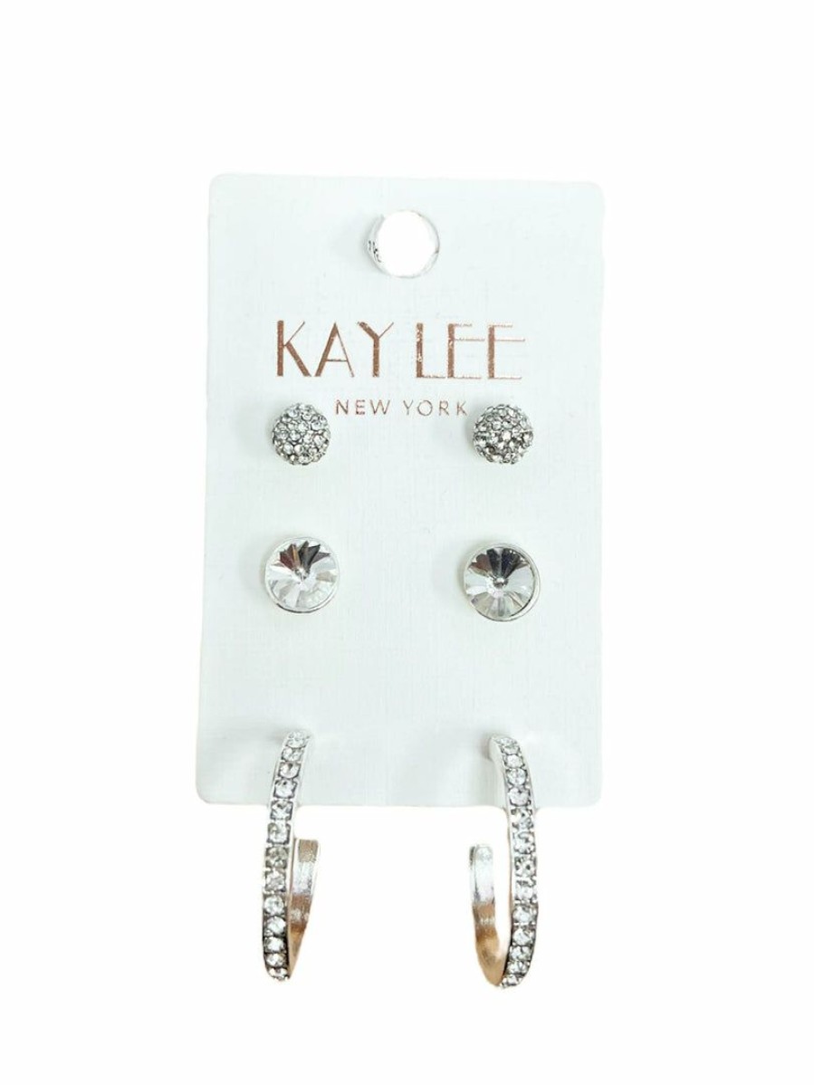 Gameday * | Deals Ashlee Corp Rhinestone 3 Pair Earring Set