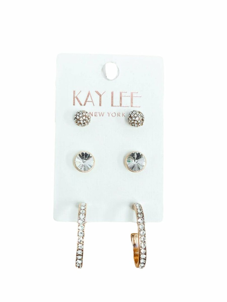 Gameday * | Deals Ashlee Corp Rhinestone 3 Pair Earring Set