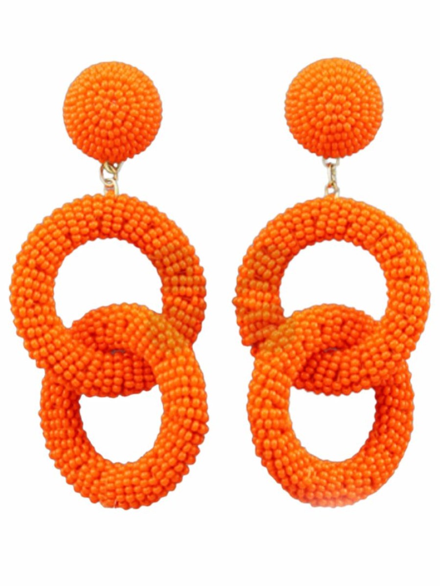 Gameday * | Discount Golden Stella Orange Seed Bead Link Earrings Jewelry