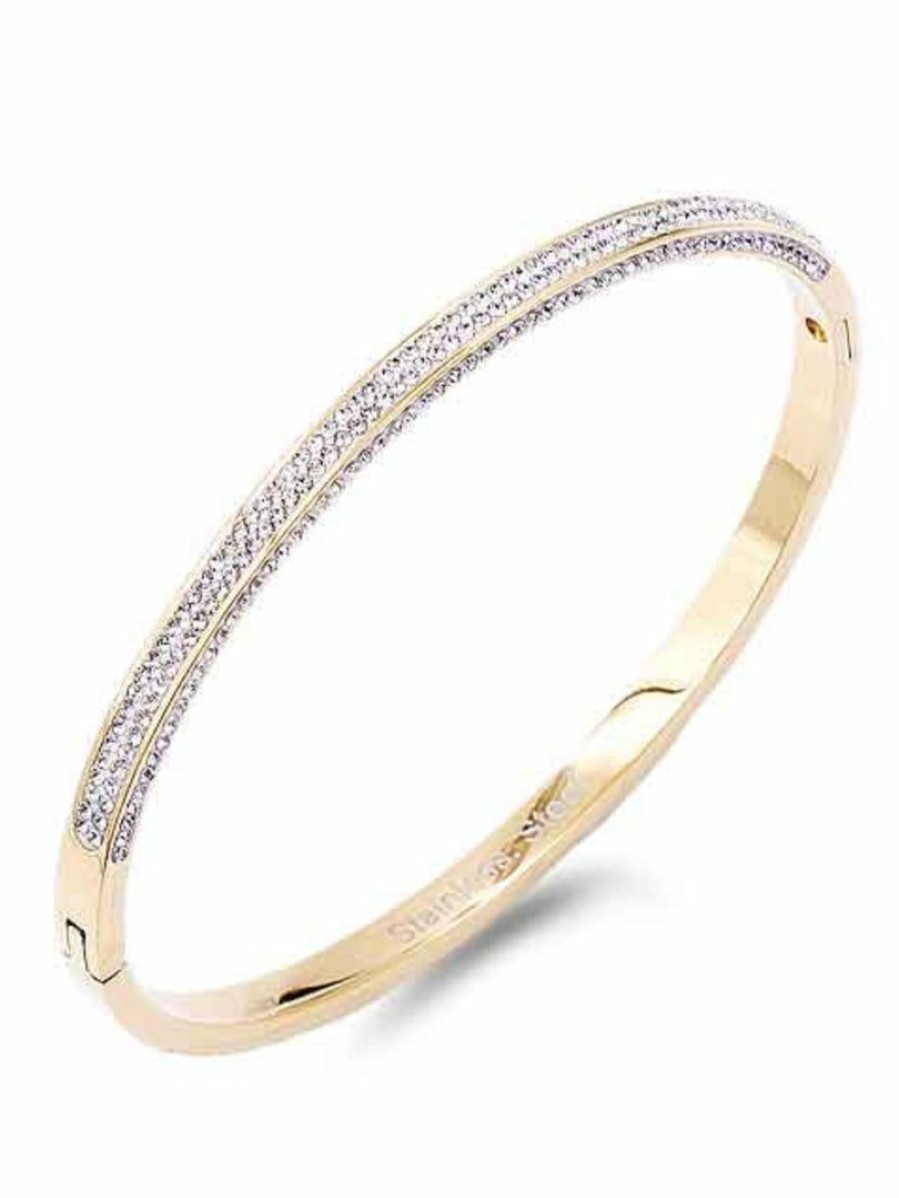 Gameday * | Top 10 Impression Costume Jewelry Stainless Steel Cz Stone Bangle Bracelet Bracelets