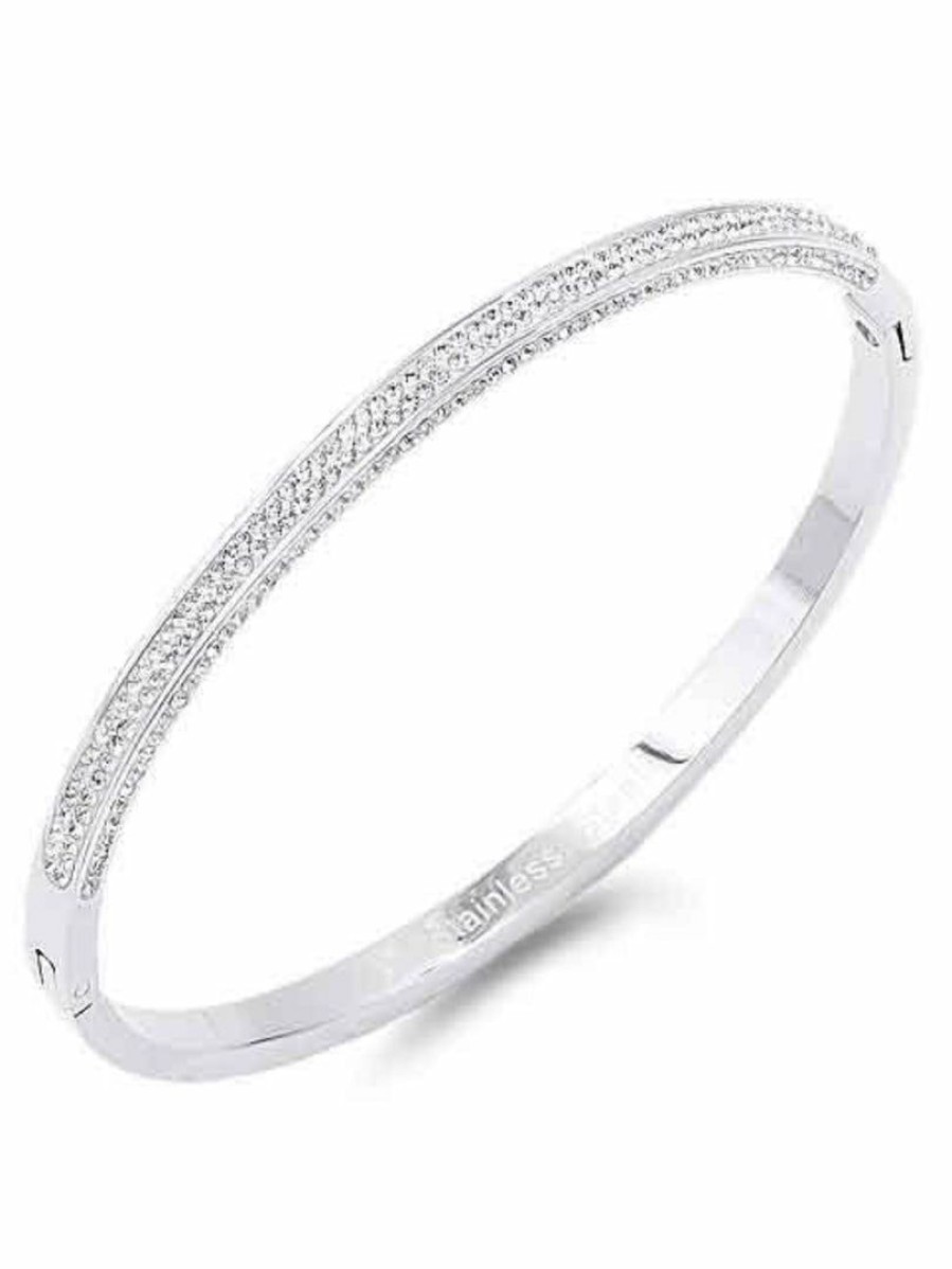 Gameday * | Top 10 Impression Costume Jewelry Stainless Steel Cz Stone Bangle Bracelet Bracelets