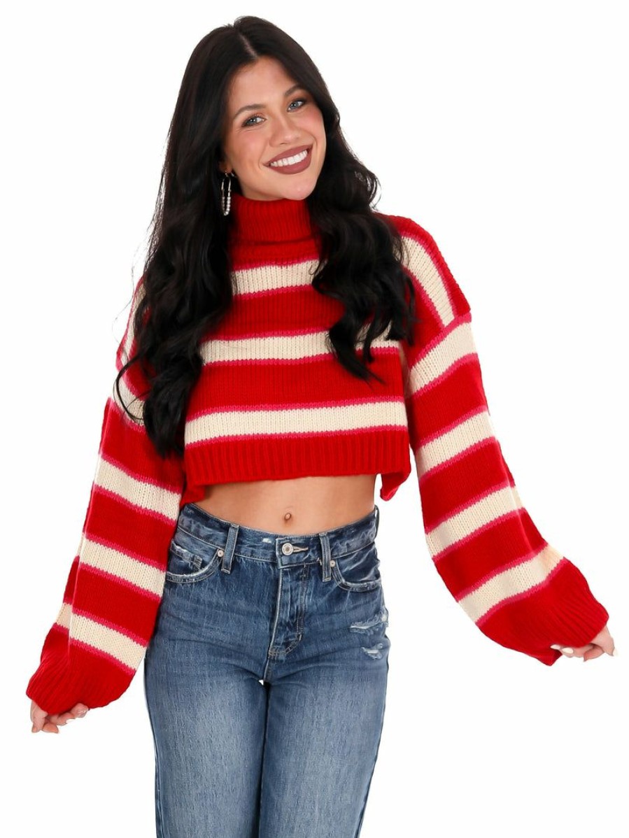 Clothing * | Wholesale Cloud Ten This Love Cropped Turtleneck Sweater Red