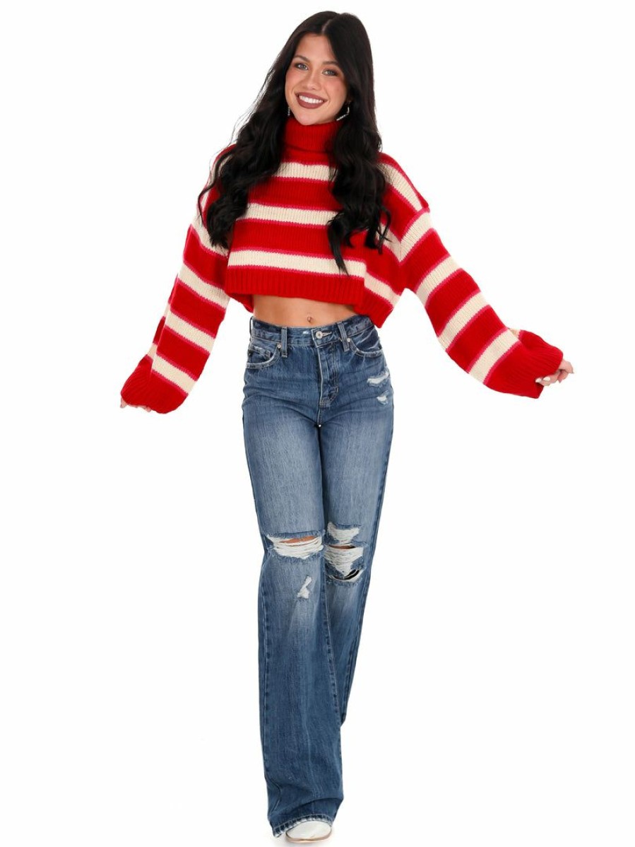 Clothing * | Wholesale Cloud Ten This Love Cropped Turtleneck Sweater Red