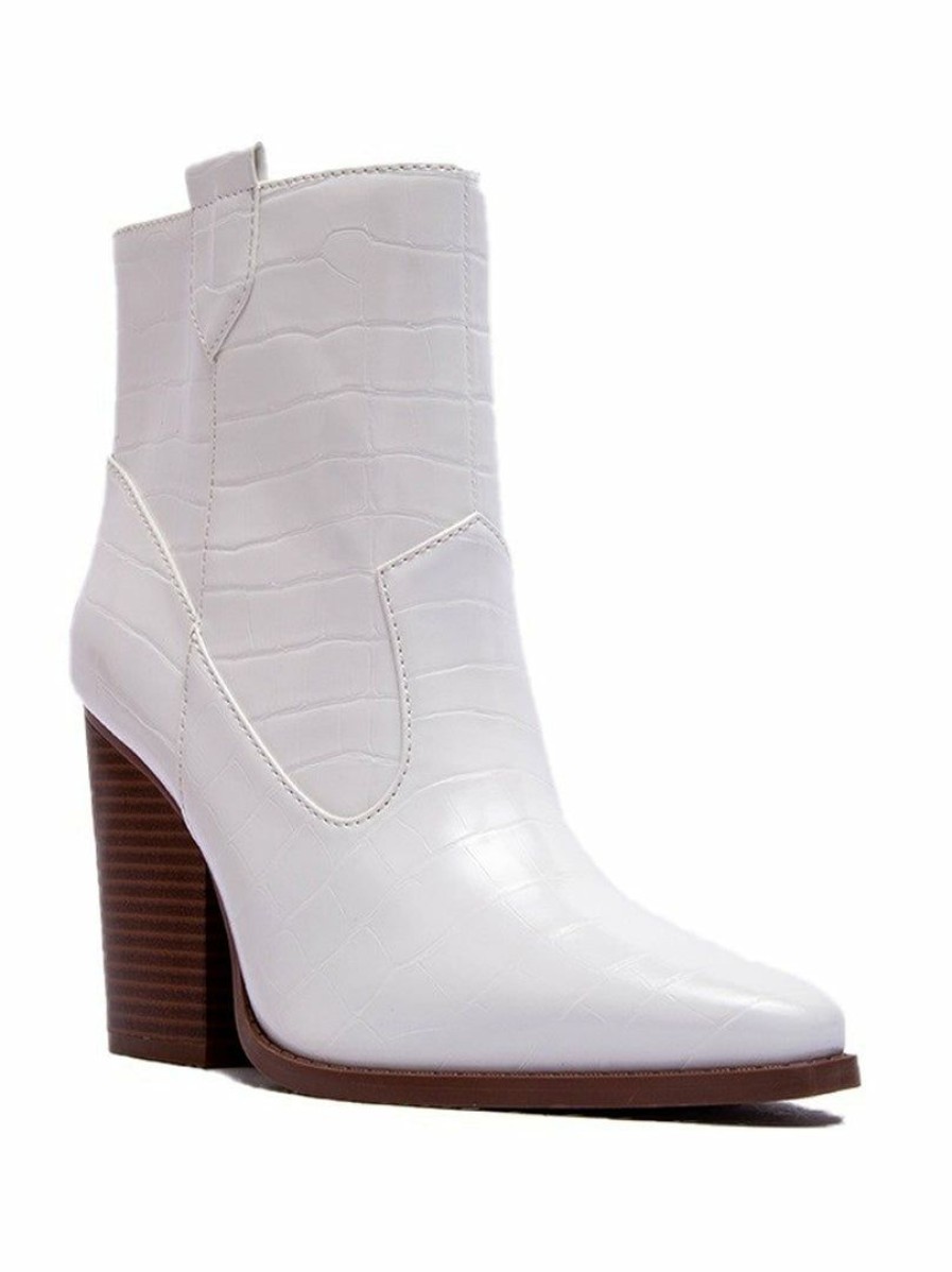 Shoes * | Outlet East Lion Corp Slay Croco Western Bootie Booties White