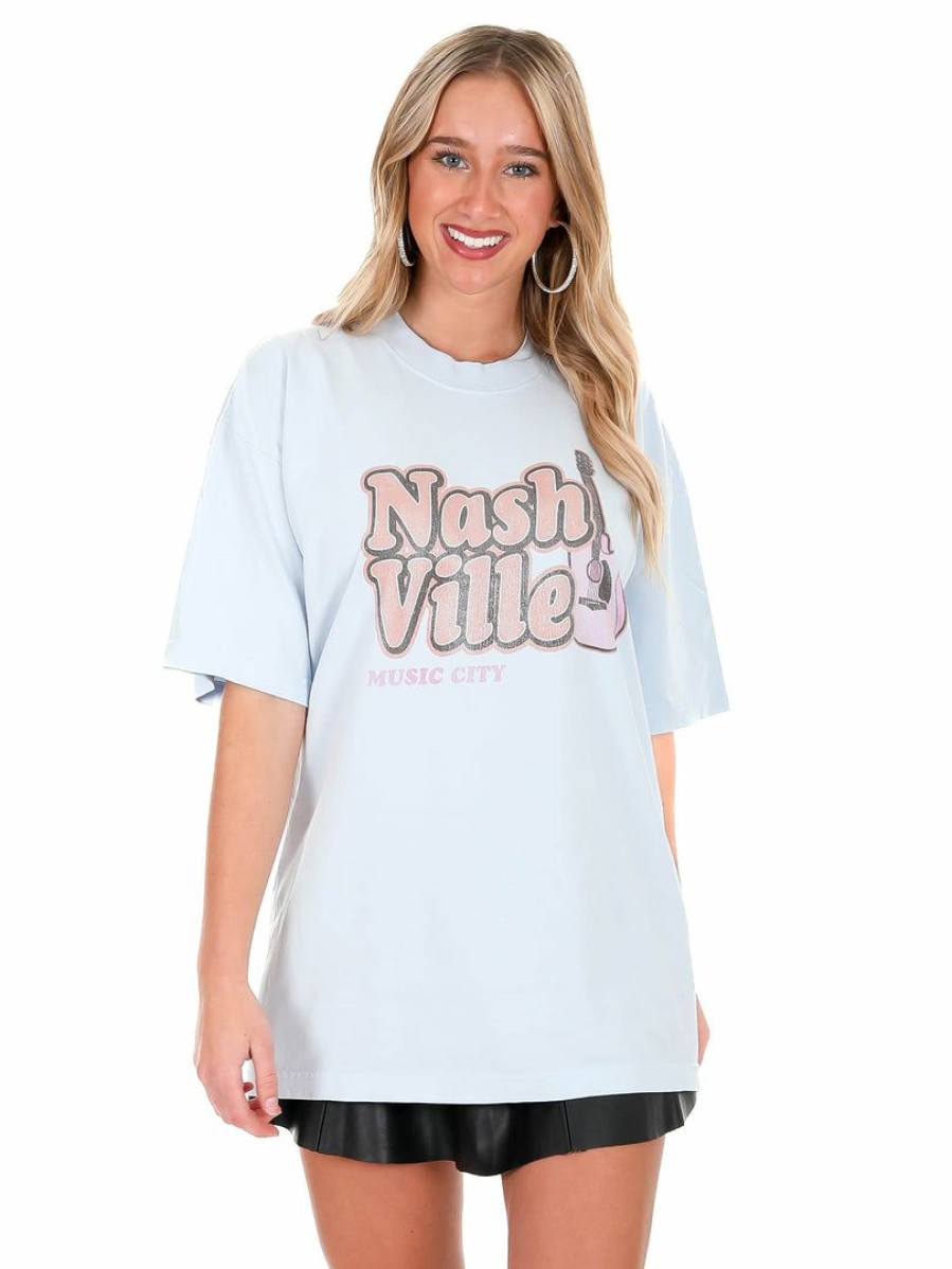 T-Shirts * | Discount Bacon Lettuce Tomato Nashville Oversized Graphic Tee T-Shirts Light Blue