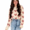 Clothing * | Discount En Merci I Heart You Fuzzy Sweater Tops Oatmeal