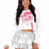 Clothing * | Flash Sale Blue B Tops Howdy Studded Fringe Graphic Sweatshirt White