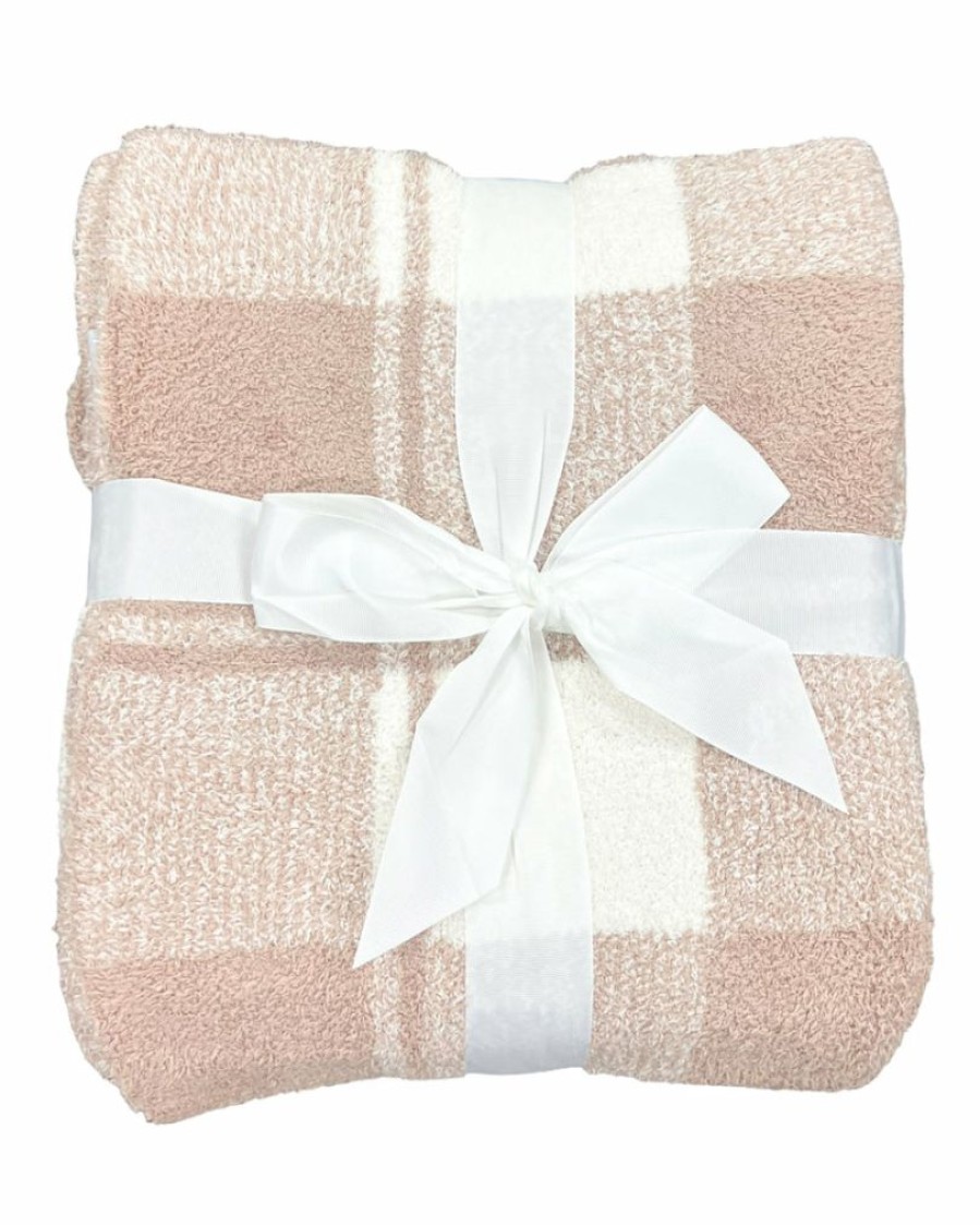 Gameday * | Outlet Josie'S Boutique Jumbo Plush Plaid Blanket December Steal Josie'S Blankets Beige & Ivory